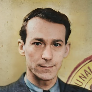 Un retrato fotográfico del artista Azriel Awret.